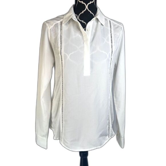 Ann Taylor NWT White 1/2 Button Front Cut Out Ladder Strips Sheer Size Small - Picture 1 of 10